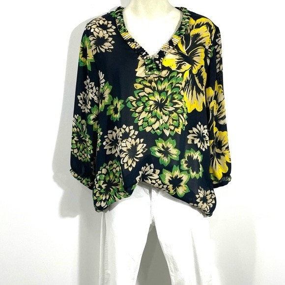 Banana Republic Ivy League Green Floral Print Blouse - Picture 2 of 16